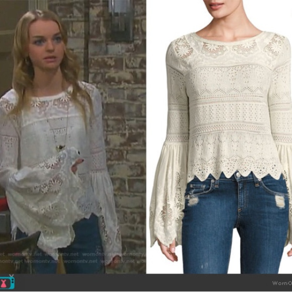 NWT Free People Once Upon A Time Crochet Embroidered Top XS Dark Teal - Picture 6 of 6
